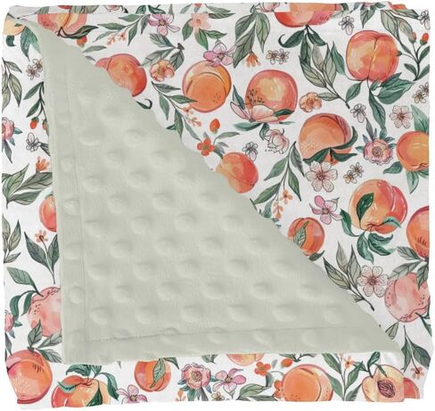 Vintage Peaches Baby Blankets for Girl Boy Retro Peach Flowers Leaves Soft Mink Dotted Backing Double Layer Swaddle Blanket Sweet Spring Summer Fruit Bed Throw for Newborn Toddler Crib Stroller 30x40 in Kuwait