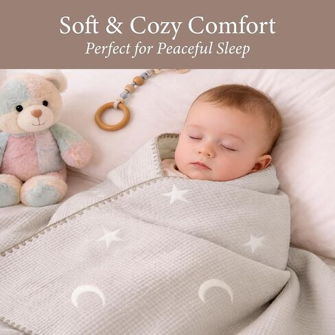 ABABY Quilted Cotton Baby Blanket – Soft Breathable Neutral Baby Blanket for Newborns, Crib, Stroller & Tummy Time – Moon & Star Nursery Blanket, Oat Beige, 26 x 51 in Kuwait