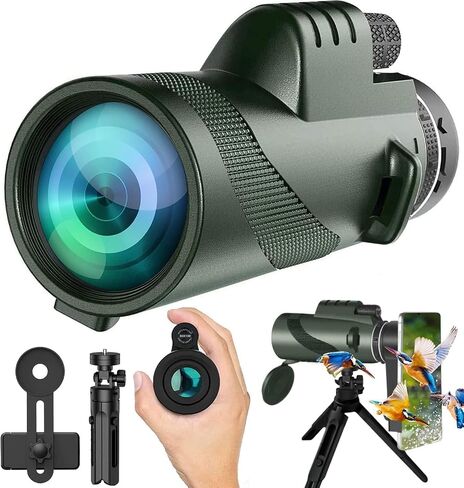 PhysioPhyx Monocular-Telescope 80x100 High Powered Monoculars High Definition for Adults High Powered with Smartphone Adapter Telescope Hunting Wildlife Bird Watching Travel Camping Hiking-Green in Kuwait