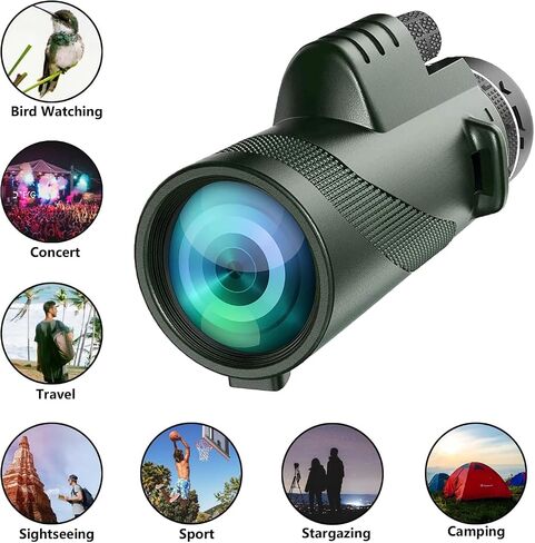 PhysioPhyx Monocular-Telescope 80x100 High Powered Monoculars High Definition for Adults High Powered with Smartphone Adapter Telescope Hunting Wildlife Bird Watching Travel Camping Hiking-Green in Kuwait