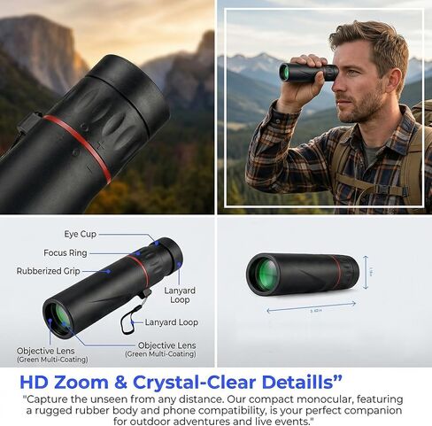 Mini Monocular Telescope – 2000x24 HD High Power for All Ages | Compact optics, for stargazing, hunting, hiking, wildlife & travel, good gift for outdoor enthusiasts, black in Kuwait