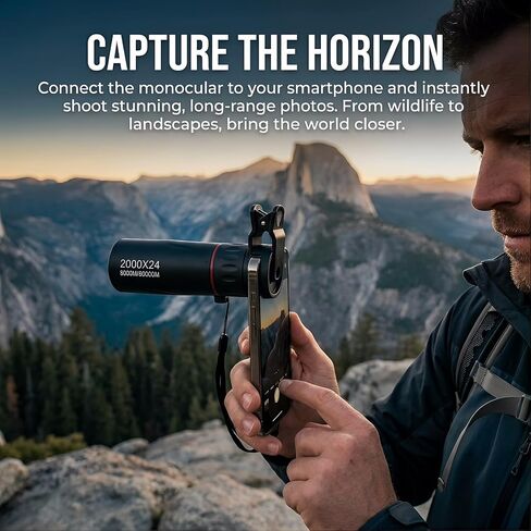 Mini Monocular Telescope – 2000x24 HD High Power for All Ages | Compact optics, for stargazing, hunting, hiking, wildlife & travel, good gift for outdoor enthusiasts, black in Kuwait