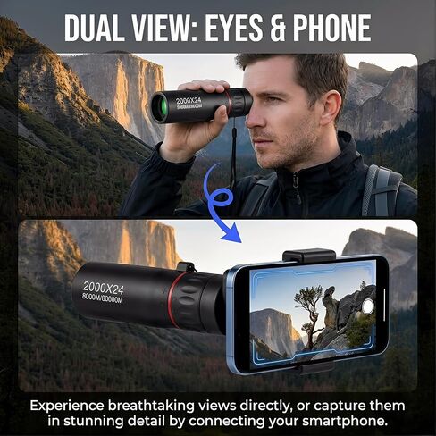 Mini Monocular Telescope – 2000x24 HD High Power for All Ages | Compact optics, for stargazing, hunting, hiking, wildlife & travel, good gift for outdoor enthusiasts, black in Kuwait