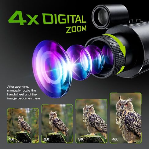 Night Vision Monocular, 4K Digital Night Vision Scope with 850nm IR Illuminator, 4X Zoom, 1080P Video Recording, 2000mAh Rechargeable Battery, Portable Night Vision Goggles for Hunting Camping in Kuwait