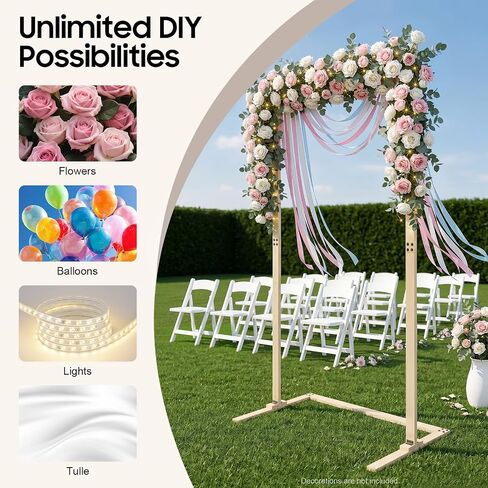 7FT Wooden Wedding Arch, Square Wood Arch Stand, Arbor Backdrop Stand, Wedding Arches for Ceremony Indoor Outdoor Wedding Party Proposal Scene Garden Beach Forest Rustic Boho Decoration in Kuwait
