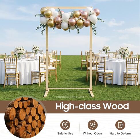 7FT Wooden Wedding Arch, Square Wood Arch Stand, Arbor Backdrop Stand, Wedding Arches for Ceremony Indoor Outdoor Wedding Party Proposal Scene Garden Beach Forest Rustic Boho Decoration in Kuwait