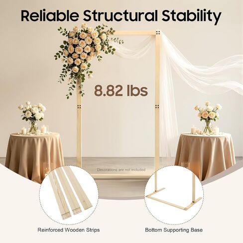7FT Wooden Wedding Arch, Square Wood Arch Stand, Arbor Backdrop Stand, Wedding Arches for Ceremony Indoor Outdoor Wedding Party Proposal Scene Garden Beach Forest Rustic Boho Decoration in Kuwait