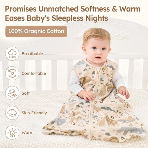 Unnivoll Baby Sleep Sack 0-6 Months 100% Cotton Lightweight 0.5 TOG Wearable Blanket Baby Sleep Bag with 2-Way Zipper for Newborn Infant Apricot Elephant in Kuwait