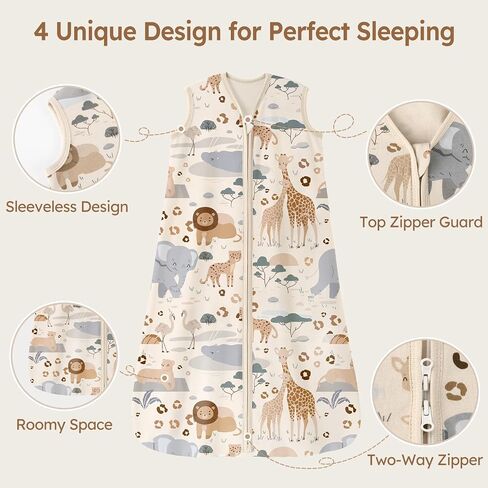Unnivoll Baby Sleep Sack 0-6 Months 100% Cotton Lightweight 0.5 TOG Wearable Blanket Baby Sleep Bag with 2-Way Zipper for Newborn Infant Apricot Elephant in Kuwait