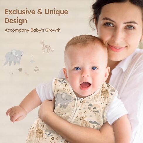 Unnivoll Baby Sleep Sack 0-6 Months 100% Cotton Lightweight 0.5 TOG Wearable Blanket Baby Sleep Bag with 2-Way Zipper for Newborn Infant Apricot Elephant in Kuwait
