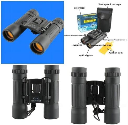 Folding Roof Prism Binoculars - 12x30Compact Binoculars Lightweight Foldable,Portable Travel for Adults with BK4 Prism,Clear Vision for Bird Watching Hiking Sports Outdoor Activities in Kuwait