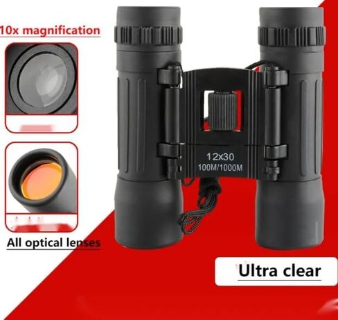 Folding Roof Prism Binoculars - 12x30Compact Binoculars Lightweight Foldable,Portable Travel for Adults with BK4 Prism,Clear Vision for Bird Watching Hiking Sports Outdoor Activities in Kuwait
