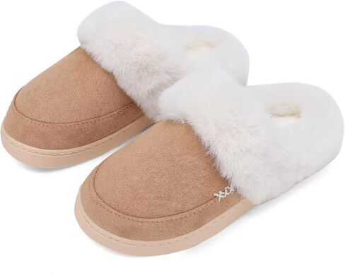 Women's and Men's Memory Foam House Slippers, Faux Fur Lined Indoor Fuzzy Slippers with No-slip Sole, Slip on Suede Home Shoes, Warm Winter Gift for Women & Men in Kuwait
