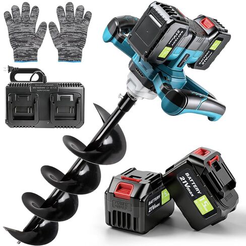 Post Hole Digger,Cordless Earth Auger,Electric Earth Auger,Includes 1twist drill bit with two batteries and one charger,With forward/reverse function，for Post Hole Digging, Drilling,Tree PlantingPlant in Kuwait