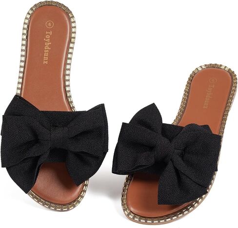 Women’s Flat Sandals, Casual Open Toe Beach Bow Sandals for Vacation | Comfortable Cushioned Footbed and Non-Slip Sole, Slip-on Flat Sandals for Beach Vacations Summer Everyday Outfits in Saudi Arabia