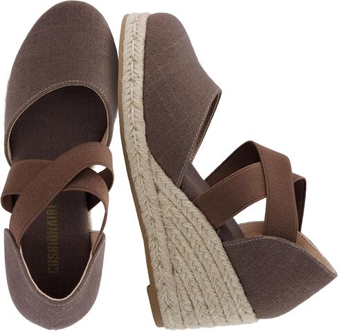 CUSHIONAIRE Chica Espadrille Wedge Sandals for Women Slip On Closed Toe Women Shoes with Elastic Straps and Stylish Everyday Comfort in Kuwait
