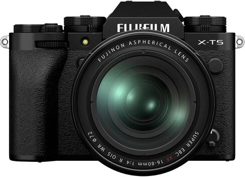 Fujifilm X-T5 Mirrorless Camera, Black with XF 16-80mm f/4.0 R OIS WR Lens, 128GB SD Card, Shoulder Bag, Extra Battery, Charger, 72mm Filter Kit, Screen Protector, Cleaning in Kuwait