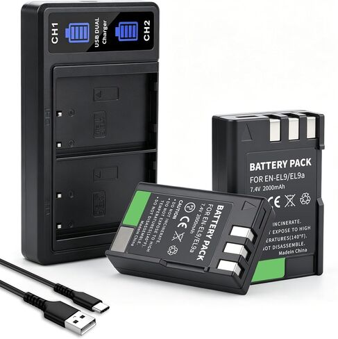 EN-EL9 EN EL9a 2-Pack Battery with Dual Charger for Nikon D40, D40x, D60 | D3000, D5000 Digital SLR Cameras 2000mAh in Kuwait