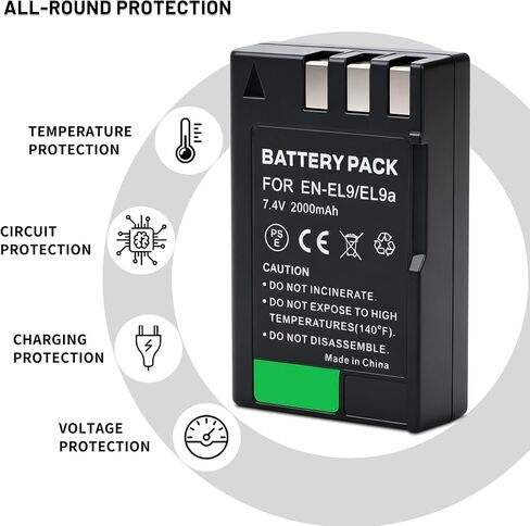 EN-EL9 EN EL9a 2-Pack Battery with Dual Charger for Nikon D40, D40x, D60 | D3000, D5000 Digital SLR Cameras 2000mAh in Kuwait