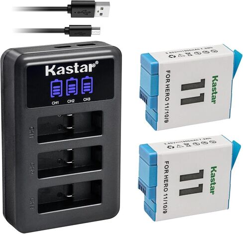Kastar 1-Pack Battery and LCD Triple USB Charger Compatible with GoPro HERO12 Hero 12 Black Action Camera, HERO11 HERO10 HERO9 Camera, GoPro ADDBD-212 ADBAT-001 ADDBD-001 Battery in Kuwait