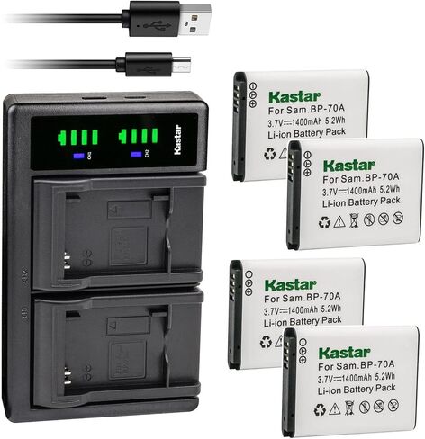 Kastar 2-Pack BP-70A Battery and LTD2 USB Charger Replacement for Samsung BP-70A BP70A Battery, Samsung TL110, TL125, TL205, WB30F, WB31F, WB32F, WB35F, WB50F, WB51F, WB52F, WP10 Camera in Kuwait