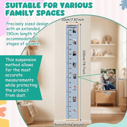 Growth Chart for Kids with Picture Frames, up to 1.9 M,Gray in Kuwait