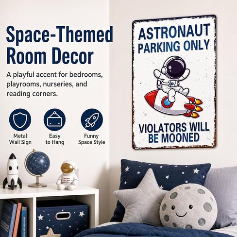 Perfect Space Gifts for Kids - Astronaut Parking Only Sign - Outer Space Themed Decor for Boys Room | Fun Space Poster for Kids Wall Art, 8 x 12 Inch (936) in Kuwait