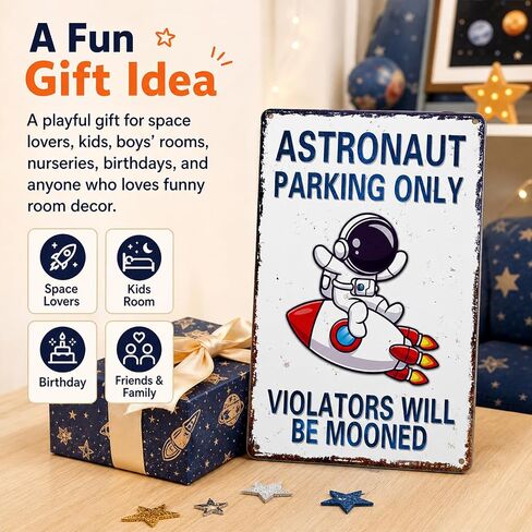 Perfect Space Gifts for Kids - Astronaut Parking Only Sign - Outer Space Themed Decor for Boys Room | Fun Space Poster for Kids Wall Art, 8 x 12 Inch (936) in Kuwait