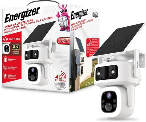 Energizer Smart 4G LTE Cellular Security Camera with Solar Panel, 2K Outdoor Wireless Pan Tilt Camera, No WiFi Required, Rechargeable Battery, Color Night Vision, Motion Detection, White in Kuwait