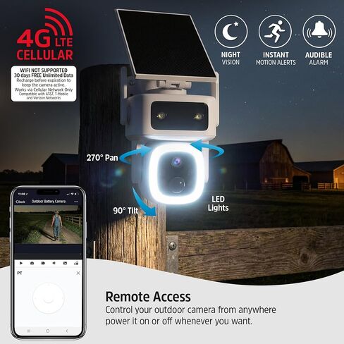 Energizer Smart 4G LTE Cellular Security Camera with Solar Panel, 2K Outdoor Wireless Pan Tilt Camera, No WiFi Required, Rechargeable Battery, Color Night Vision, Motion Detection, White in Kuwait