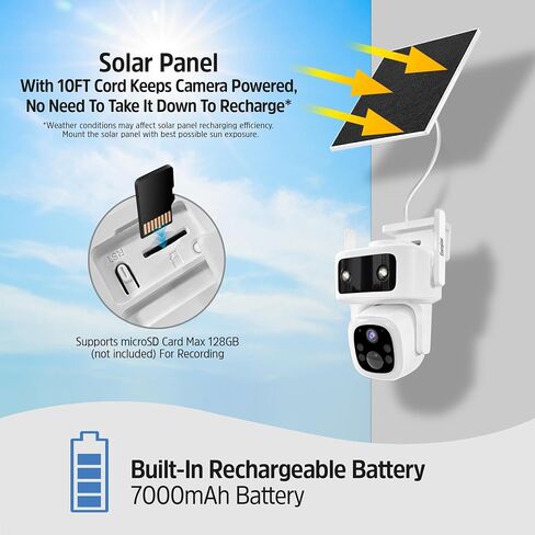 Energizer Smart 4G LTE Cellular Security Camera with Solar Panel, 2K Outdoor Wireless Pan Tilt Camera, No WiFi Required, Rechargeable Battery, Color Night Vision, Motion Detection, White in Kuwait