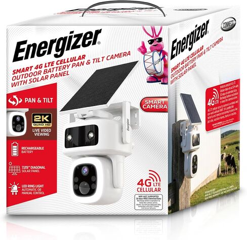 Energizer Smart 4G LTE Cellular Security Camera with Solar Panel, 2K Outdoor Wireless Pan Tilt Camera, No WiFi Required, Rechargeable Battery, Color Night Vision, Motion Detection, White in Kuwait