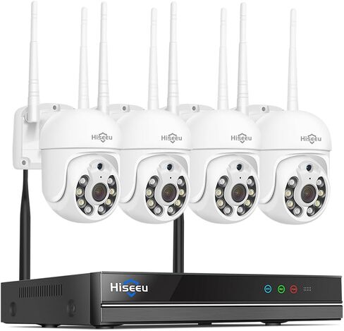 【 5mp, Two-Way Audio, 360 ° Tracking】 Monitoring Camera Wireless Hiseeu Integrated NVR 1920P 5-megapixel 4-Piece Set with Built-in 1TBHDD can be Added to 10 Channels for Remote Monitoring in Kuwait