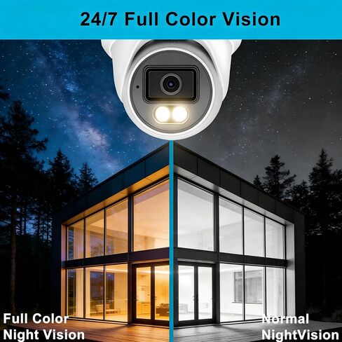 Real HD 4MP Add-On Full Color Night Vision Turret Dome IP Camera with White Lights for IP Camera NVR System,108° Viewing Angle 2.8mm Lens, Waterproof IP66 Outdoor, NDAA Compliant in Kuwait