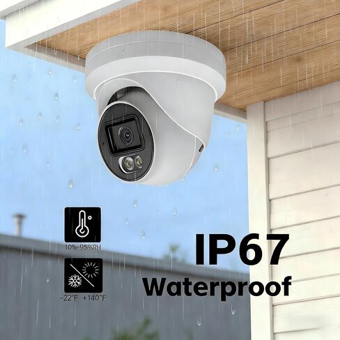 Real HD 4MP Add-On Full Color Night Vision Turret Dome IP Camera with White Lights for IP Camera NVR System,108° Viewing Angle 2.8mm Lens, Waterproof IP66 Outdoor, NDAA Compliant in Kuwait