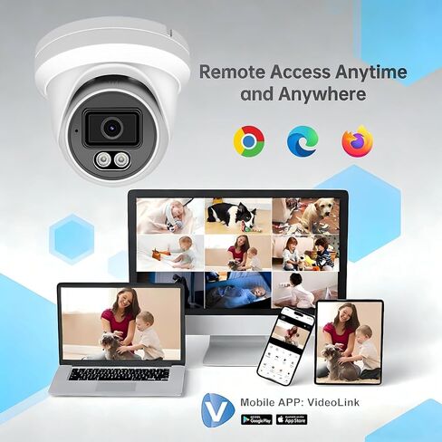 Real HD 4MP Add-On Full Color Night Vision Turret Dome IP Camera with White Lights for IP Camera NVR System,108° Viewing Angle 2.8mm Lens, Waterproof IP66 Outdoor, NDAA Compliant in Kuwait