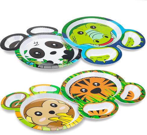 Bentology Zoo Friends Mealtime Melamine Feeding Plates- Set of 4 Different | Cute Zoo Farm Animal Pal Dishes for Kids- Cow, Pig, Duck & Horse - Divided Compartments, BPA Free- Gift for Toddlers in Kuwait