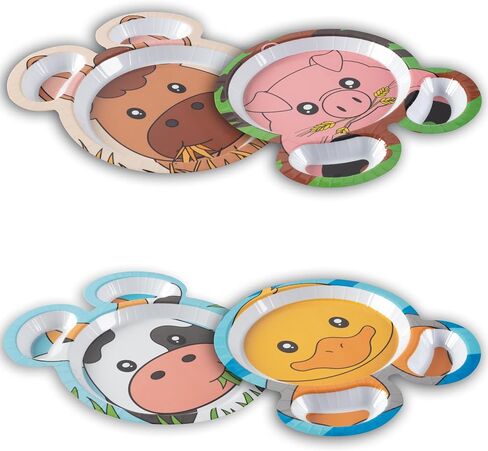 Bentology Zoo Friends Mealtime Melamine Feeding Plates- Set of 4 Different | Cute Zoo Farm Animal Pal Dishes for Kids- Cow, Pig, Duck & Horse - Divided Compartments, BPA Free- Gift for Toddlers in Kuwait