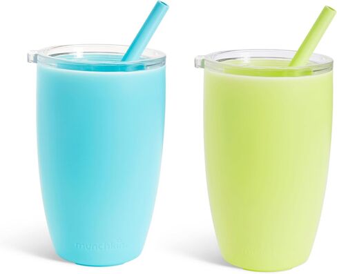 Munchkin Simple Clean Tumbler, Straw Cups for Toddlers 1-3, with Peel Open Straw for Easy Cleaning, Spill Proof Sippy Cup for Kids 12+ Months, 10 Ounce, 2 Pack, Blue/Green in Kuwait
