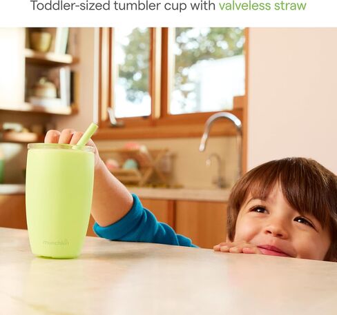 Munchkin Simple Clean Tumbler, Straw Cups for Toddlers 1-3, with Peel Open Straw for Easy Cleaning, Spill Proof Sippy Cup for Kids 12+ Months, 10 Ounce, 2 Pack, Blue/Green in Kuwait