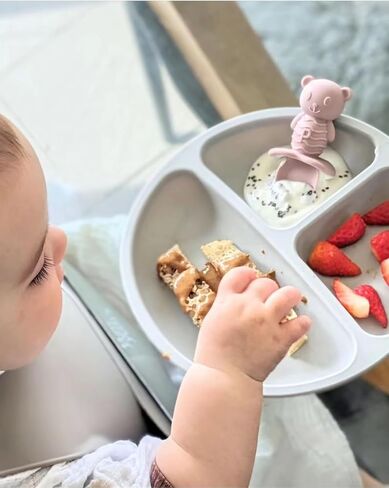 PandaEar 6 Pack Baby Led Weaning Spoons Forks 6+ Months | Silicone Baby Spoons and Fork Self Feeding Utensils, Toddler Infant Anti-Choke Feeding Utensils, Bear Shape (Pink Green Linen) in Kuwait