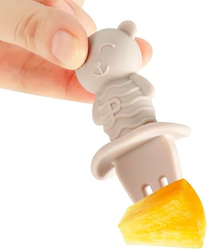 PandaEar 6 Pack Baby Led Weaning Spoons Forks 6+ Months | Silicone Baby Spoons and Fork Self Feeding Utensils, Toddler Infant Anti-Choke Feeding Utensils, Bear Shape (Pink Green Linen) in Kuwait