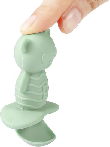 PandaEar 6 Pack Baby Led Weaning Spoons Forks 6+ Months | Silicone Baby Spoons and Fork Self Feeding Utensils, Toddler Infant Anti-Choke Feeding Utensils, Bear Shape (Pink Green Linen) in Kuwait