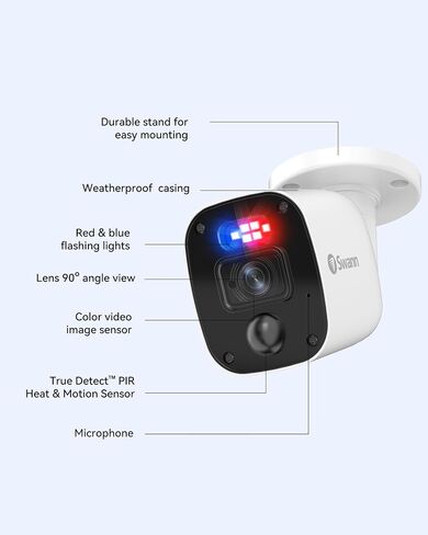 Swann 1080p Bullet Camera (Add-on)-High-Resolution Wired Security Camera with Night Vision & Motion Sensor Technology–Smart Human/Vehicle Detection for Home Surveillance in Kuwait