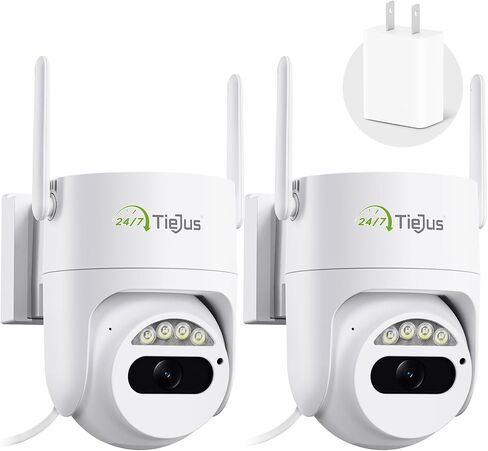 2K Wired Security Camera Outdoor 24/7 Recording 2-Pack, 5G/2.4G WiFi | Plug-in Power, 360° Motion Auto Tracking, Color Night Vision, Custom Area, No Charging, Compatible with Alexa in Kuwait