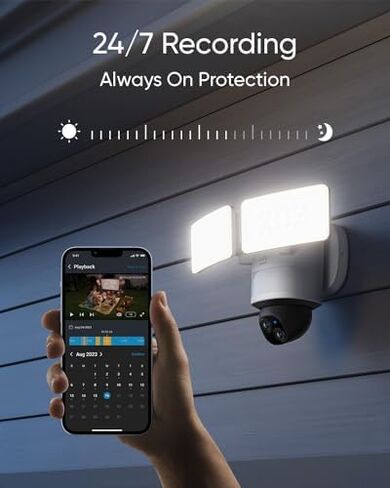 eufy Security Camera Floodlight Camera E340 Wired with Smart Display E10. Security Camera Outdoor, 360° PTZ, 24/7 Recording, 2000 LM, Motion Detection, Built-in Siren, Dual Cam, No Monthly Fee in Kuwait