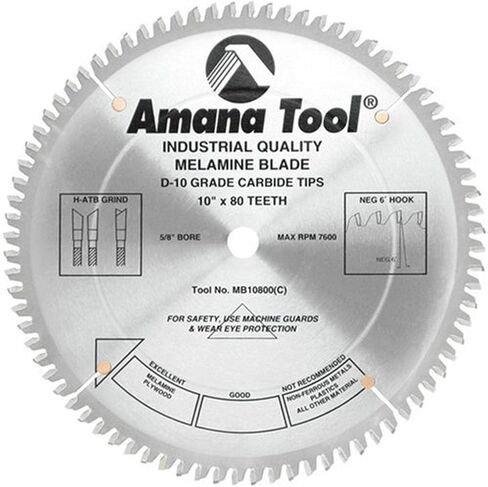 Amana Tool - MB10800 Carbide Tipped Double-Face Melamine 10" Dia x 80T H-ATB, -6 Deg in Kuwait