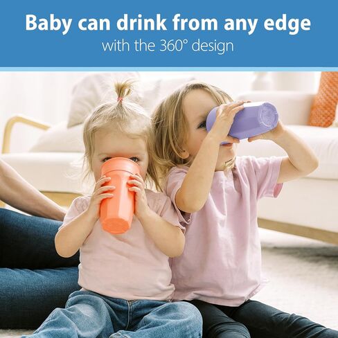 Dr. Brown's Milestones Cheers 360 Spoutless Transition Cup, Travel Friendly and Leak Free Sippy for Babies and Toddlers, Coral and Purple, BPA-Free, 10 oz/300 mL, 9m+ in Kuwait