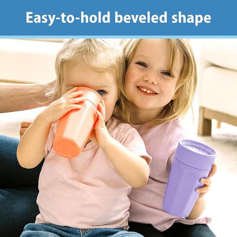 Dr. Brown's Milestones Cheers 360 Spoutless Transition Cup, Travel Friendly and Leak Free Sippy for Babies and Toddlers, Coral and Purple, BPA-Free, 10 oz/300 mL, 9m+ in Kuwait