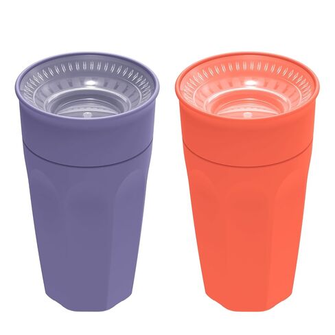 Dr. Brown's Milestones Cheers 360 Spoutless Transition Cup, Travel Friendly and Leak Free Sippy for Babies and Toddlers, Coral and Purple, BPA-Free, 10 oz/300 mL, 9m+ in Kuwait